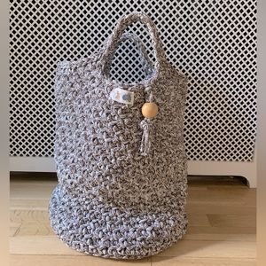 Brown and white knit knitting or what ever you want basket with handles